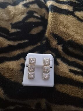 18k Gold-Triple Square Drop Earrings - Women Jewelry
